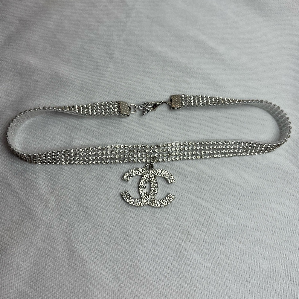 Rhinestone Silver Crystal Pendant Choker New! - Picture 6 of 8